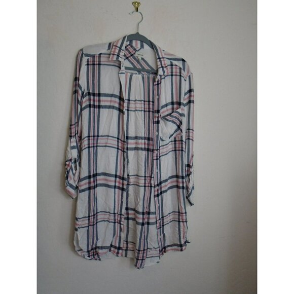 Sneakpeek Tops - Sneakpeek Longline Flannel Button Up Shirt Full Button Front Sz S
